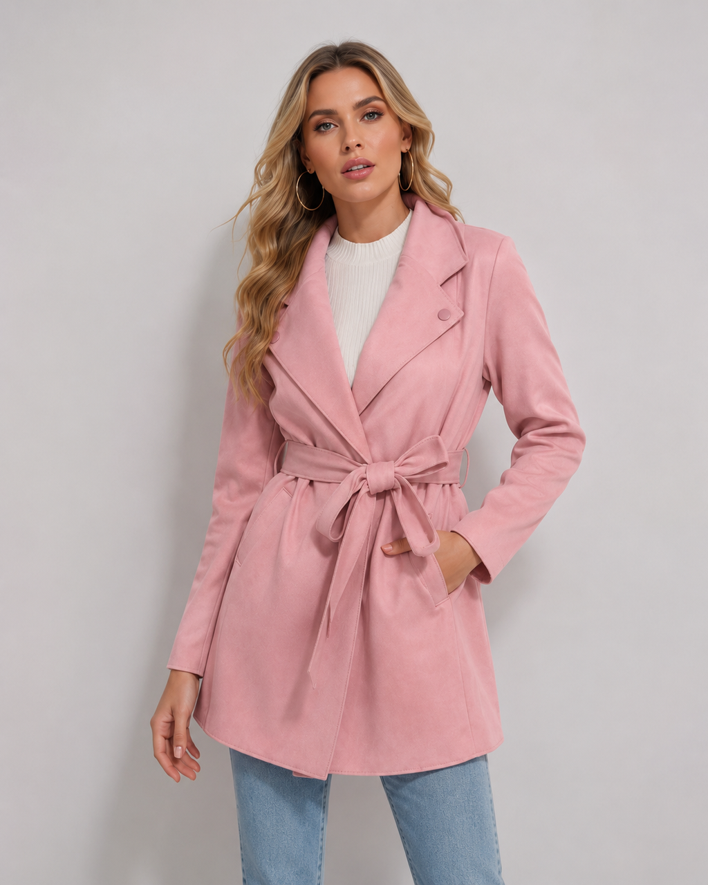 Women's Soft Faux Suede Belted Coat （NTC003)