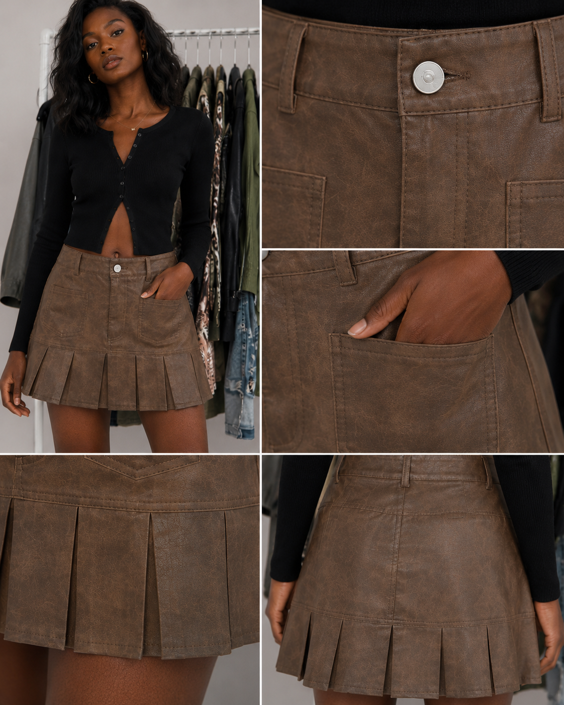 Vintage inspired faux leather pleated mini skirt