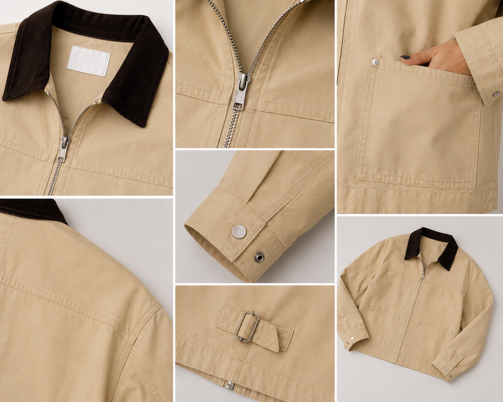 Beige Cropped Workwear Jacket