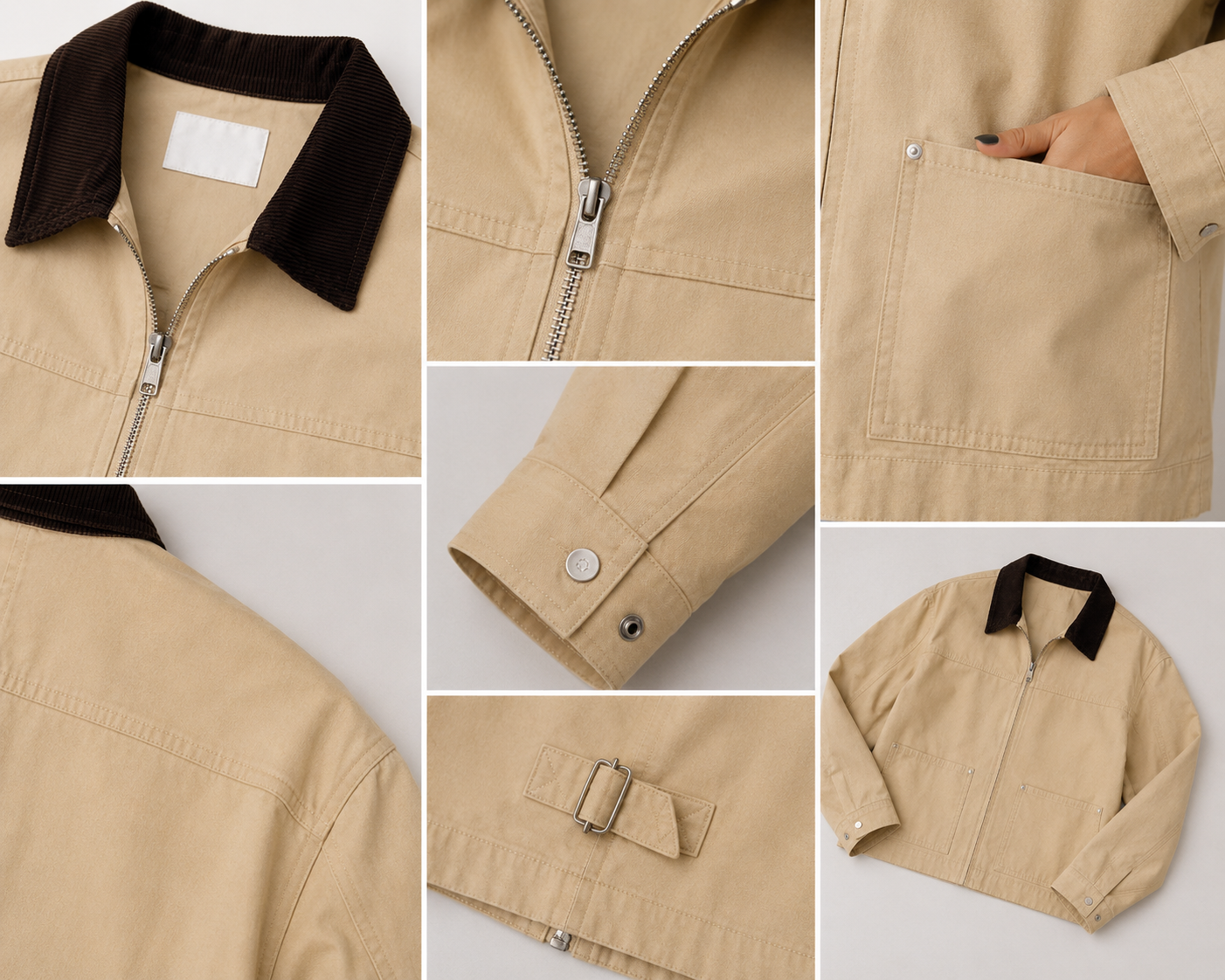 Beige Cropped Workwear Jacket
