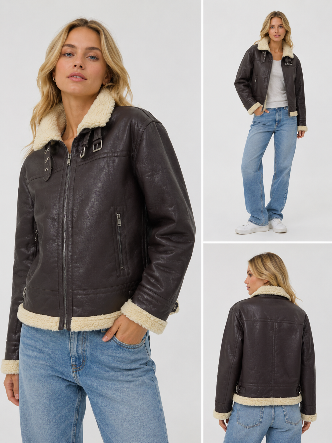 Brown Sherpa Lined Aviator Jacket