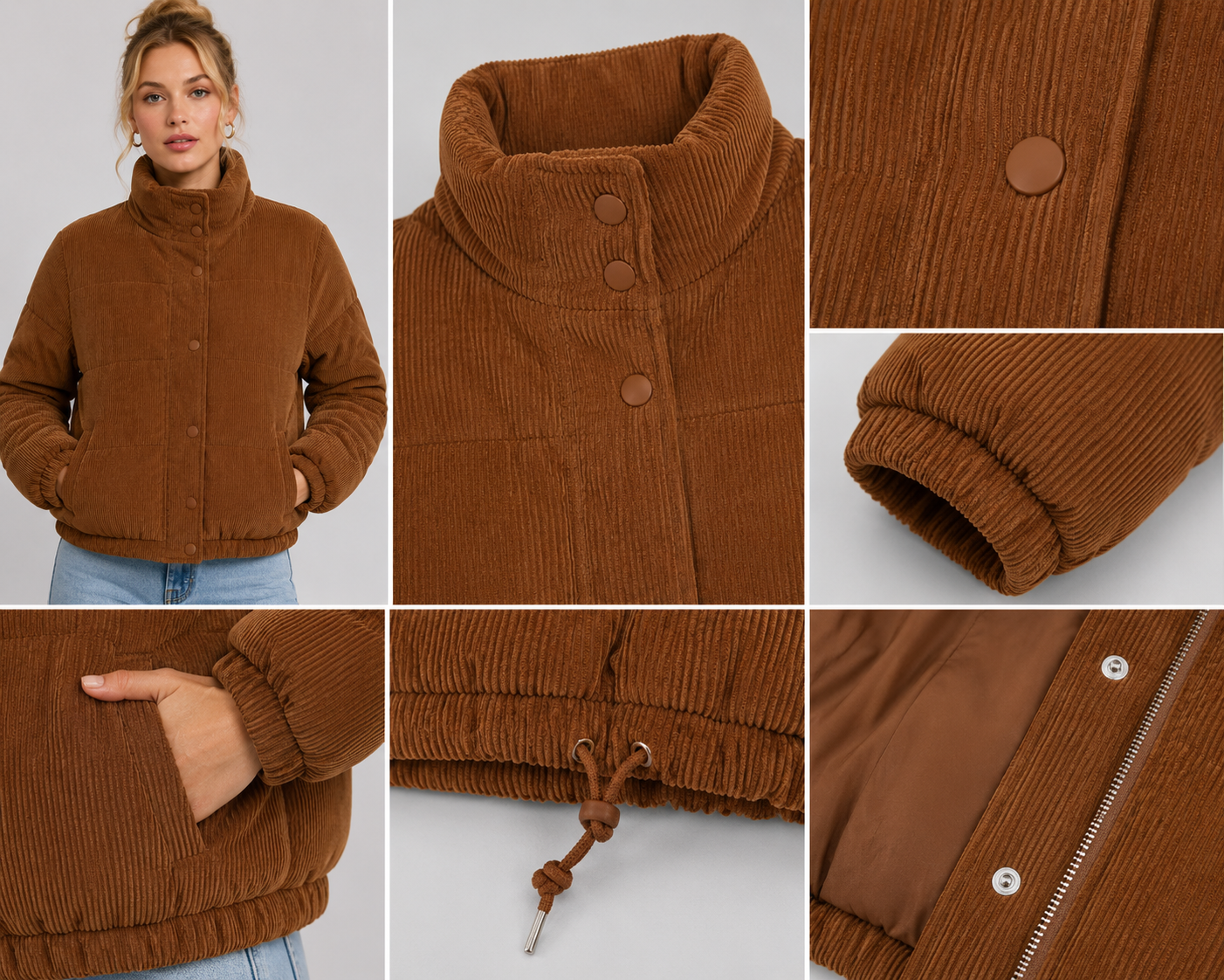 Brown Corduroy Puffer Jacket （NTJ019）
