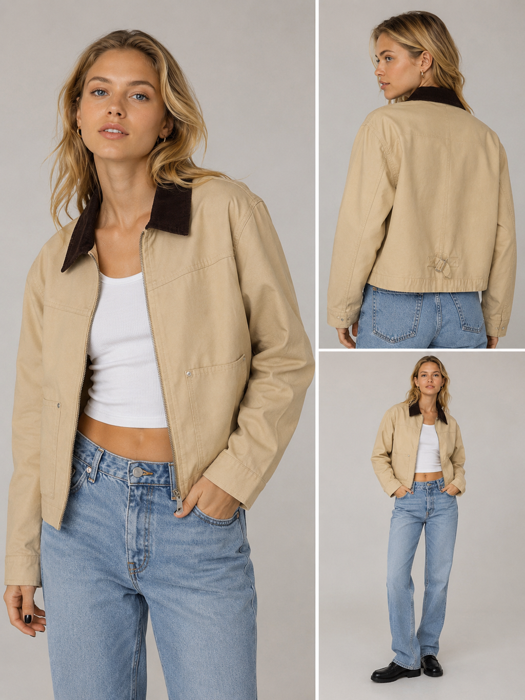 Beige Cropped Workwear Jacket