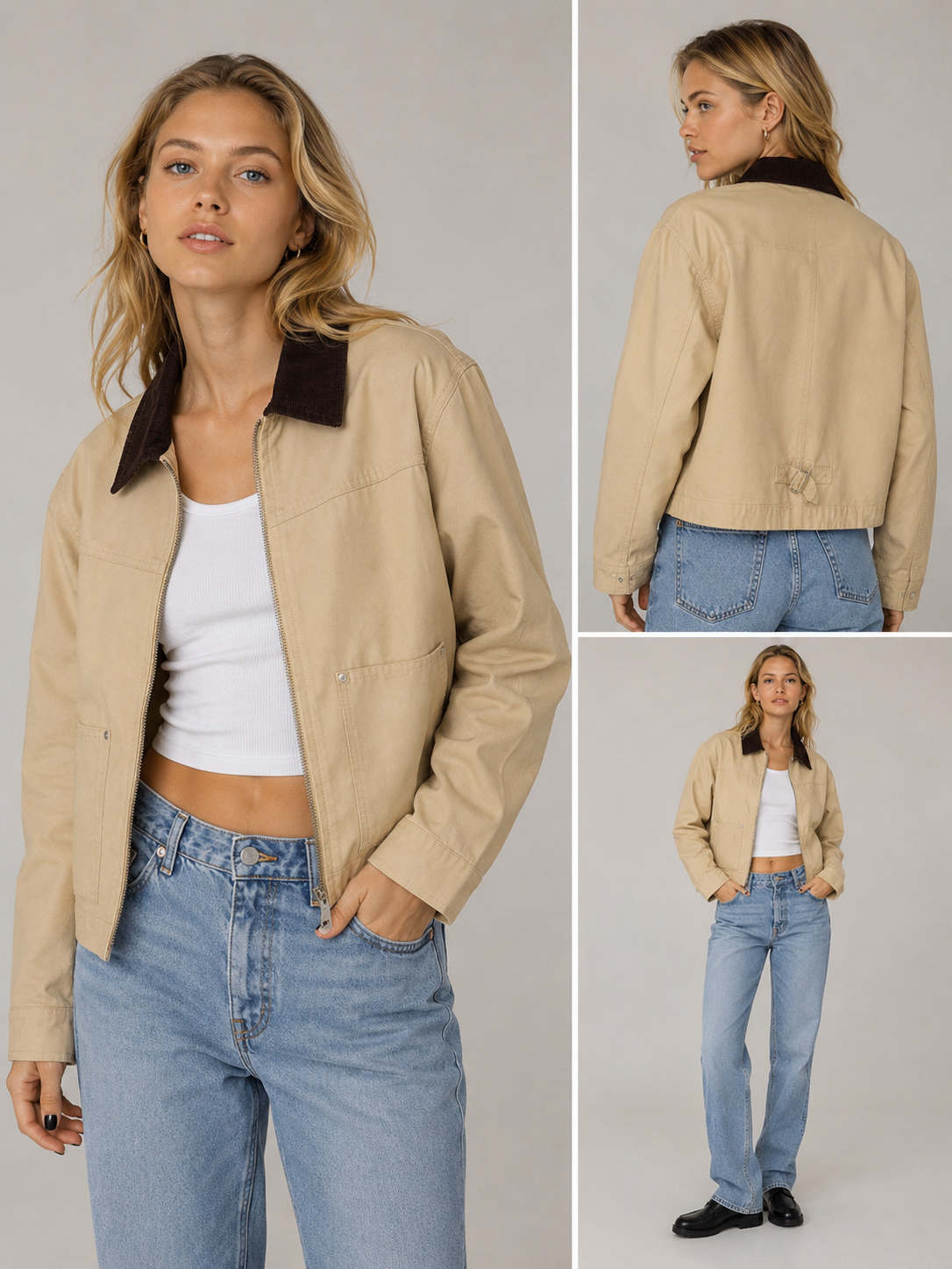 Beige Cropped Workwear Jacket