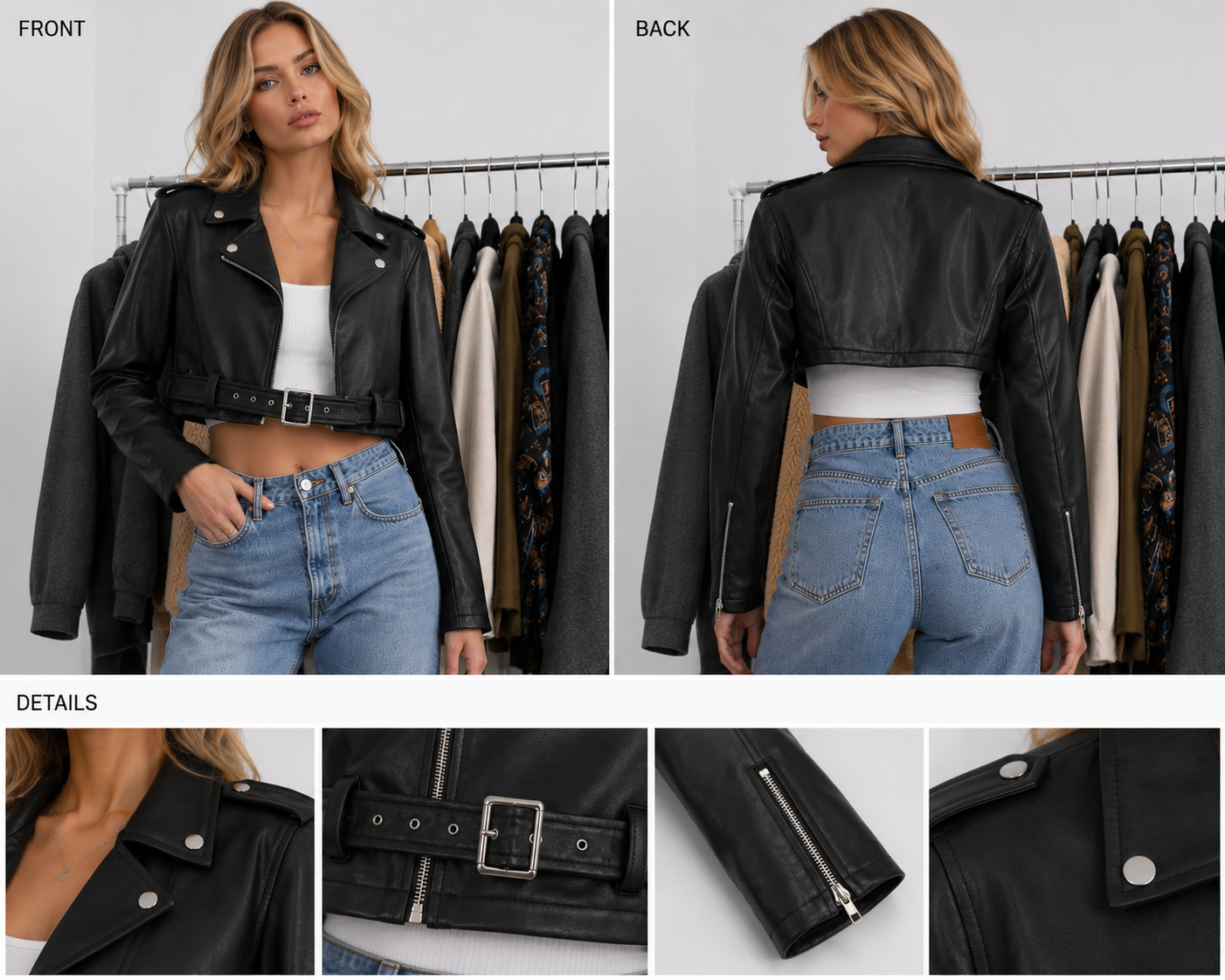 Women Vintage Cropped Moto Faux Leather Jacket(pre-order)