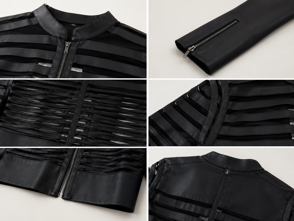 Modern Cutout Faux Leather Cropped Jacket (NTJ004)
