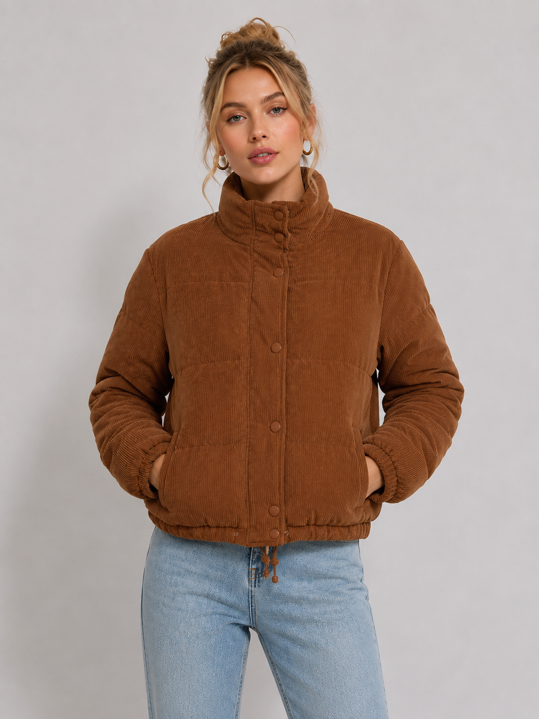 Brown Corduroy Puffer Jacket （NTJ019）