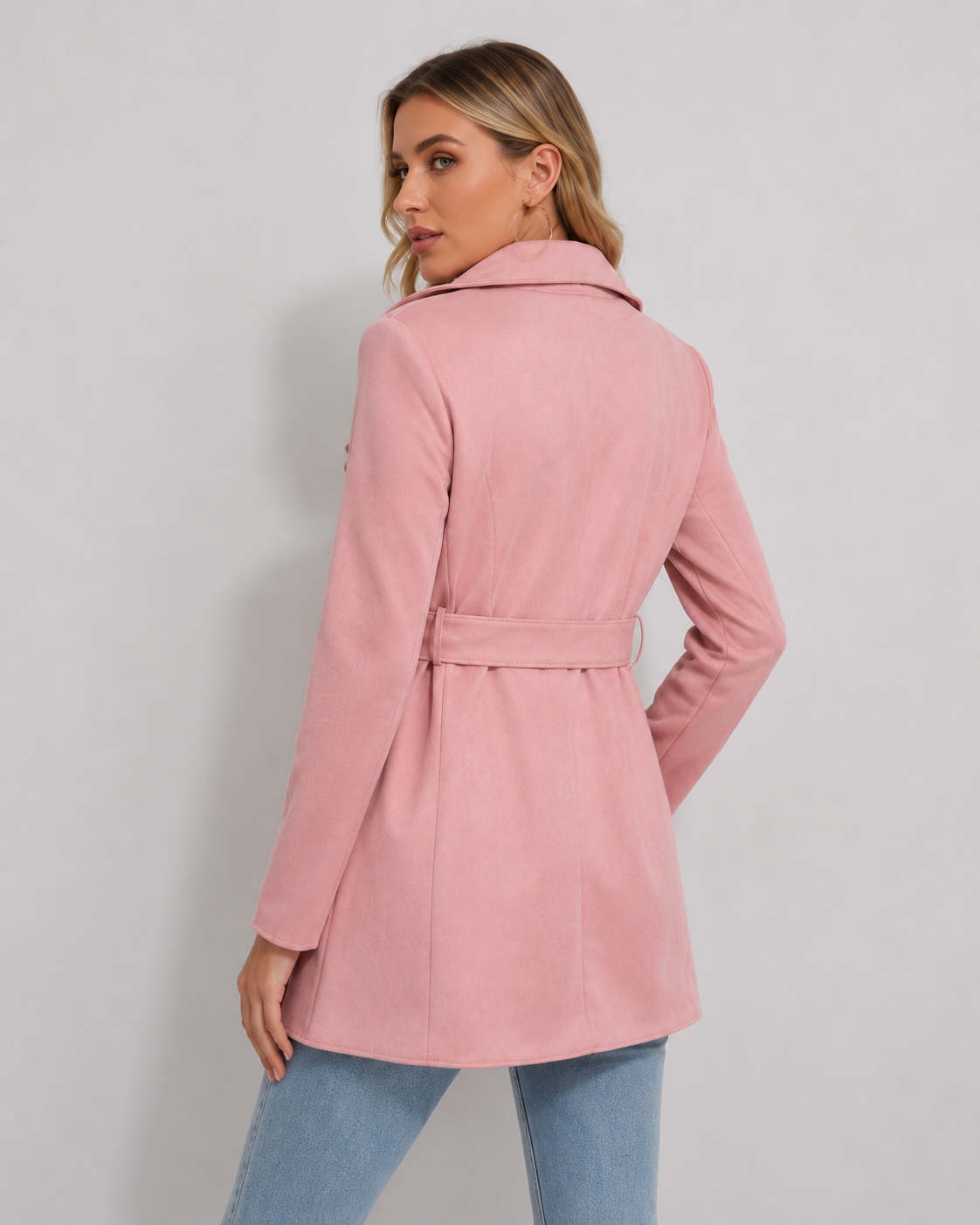 Women's Soft Faux Suede Belted Coat （NTC003)