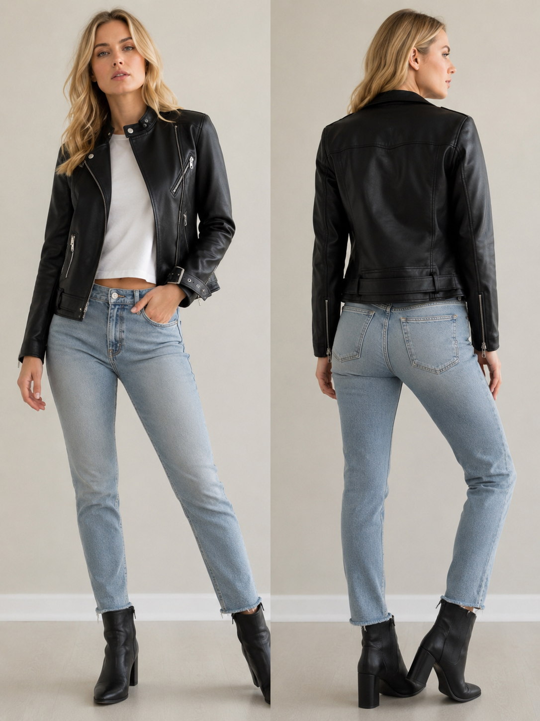Women Vintage Moto Faux Leather Jacket（pre- order）