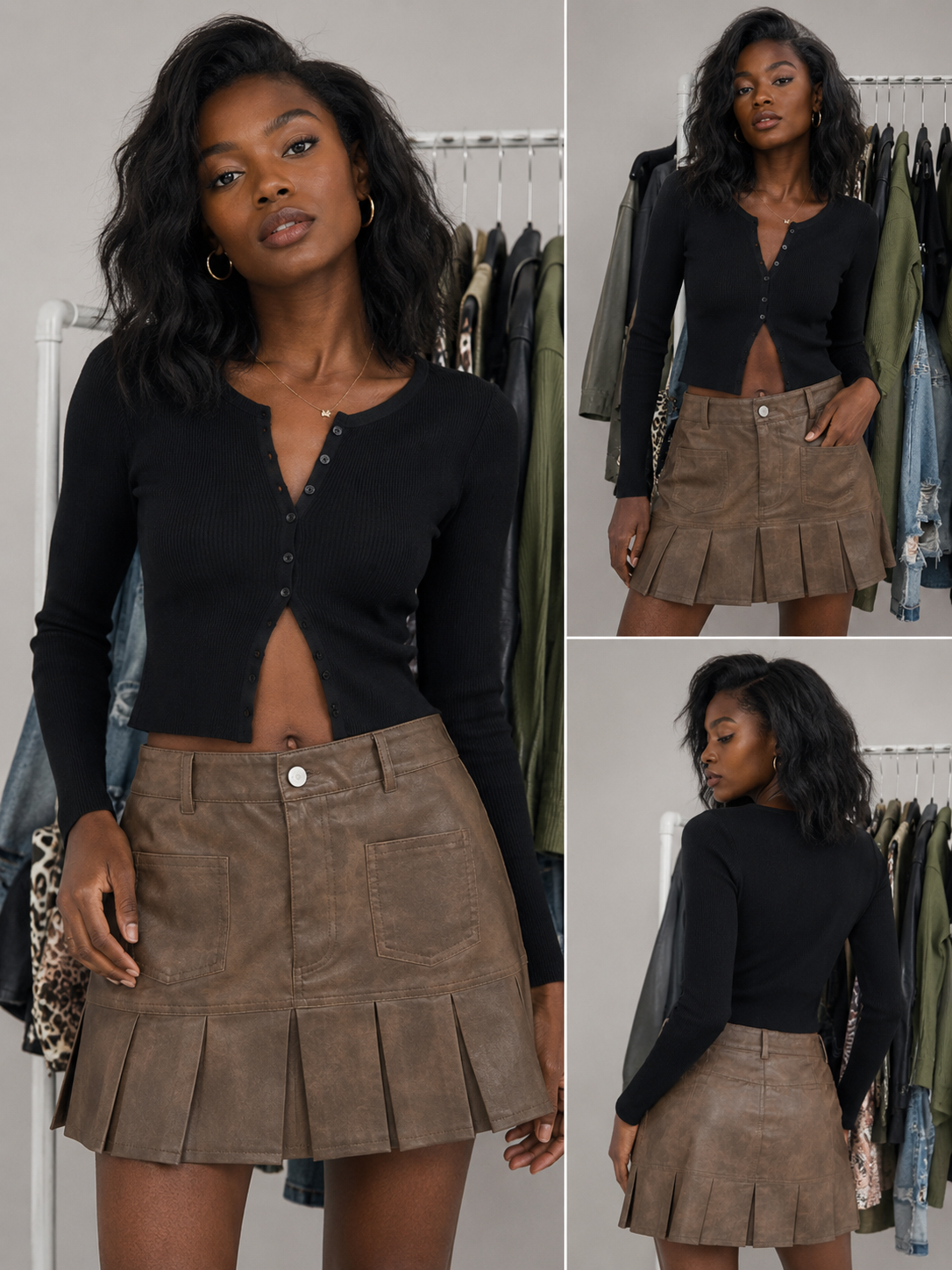 Vintage inspired faux leather pleated mini skirt